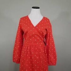 Old Navy Red Long Sleeve Dress with White Dots